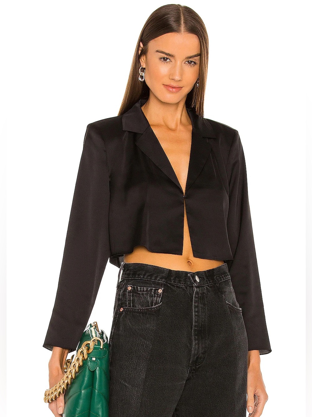L'Academie The Leona Crop Blouse in Black - Size M